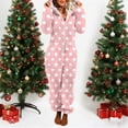 thumbnail image 2 of Womens Polka Dot Pajamas Fuzzy Fleece Hooded Onesie Zip Up Jumpsuit Lounge Sleepwear Cozy Union Suit with Pocketsfor Winter Christmas, Pink, XXL, 2 of 7