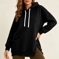 thumbnail image 2 of Cmfcve Women's Oversized Hoodies Long Sleeve Drop Shoulder Hooded Sweatshirts Side Slit Casual Fall Pullover Tops with Poc, 2 of 9