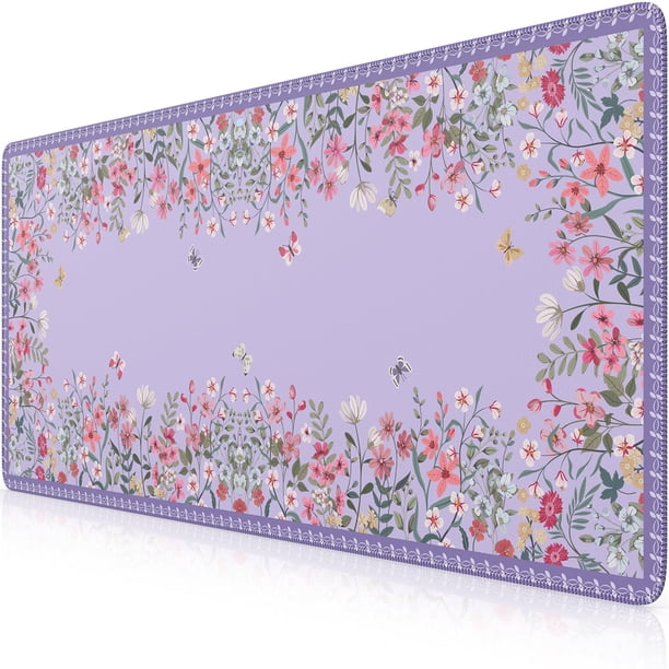 Mouse Pad iCasso - Alfombrilla de escritorio (tamaño grande, 90 x 40 cm), diseño floral, color morado