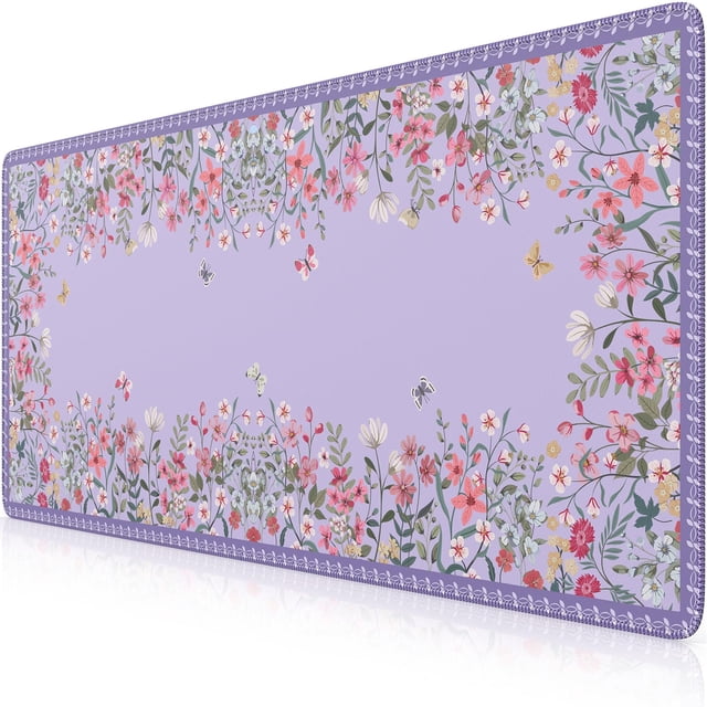 Mouse Pad iCasso - Alfombrilla de escritorio (tamaño grande, 90 x 40 cm), diseño floral, color morado