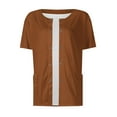 thumbnail image 4 of DENGDENG Women Scrubs Plus Size Solid Color Print Crew Neck Scrub Tops Stretchy Snap Front Cute Short Sleeve Nurse Uniform Workwear Light Brown S, 4 of 5