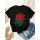 thumbnail image 2 of Rose Print Women's T-Shirt, Valentine's Day Gift Casual Fashion Comfortable Soft Sports Fitness Everyday Outdoor Breathable Crew Neck Short Sleeve T-Shirt, 2 of 6