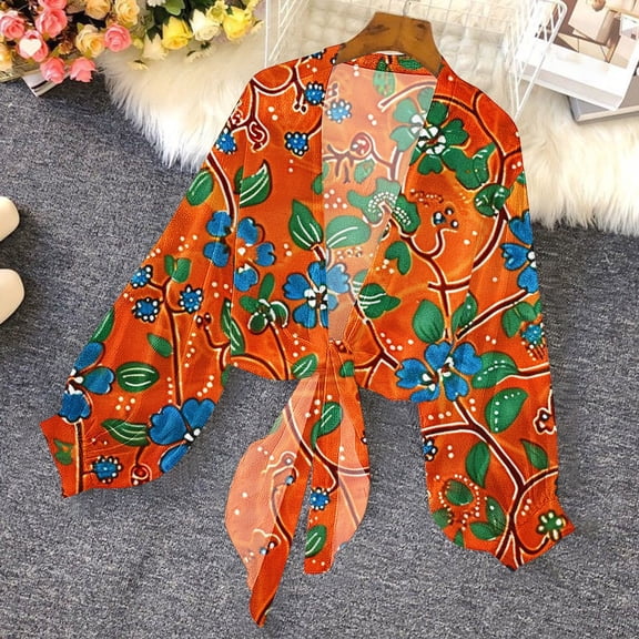 Fznquz Shrugs Oversized Sweaters for Women Chiffon Sweater Cover Up Tie Front Bolero Graphic Womens Clothes