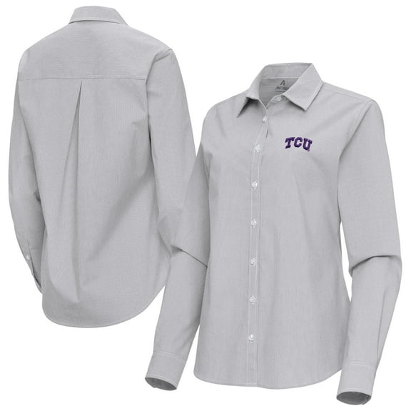 Women's Antigua Gray TCU Horned Frogs Porter Woven Tri-Blend Long Sleeve Button-Up Shirt