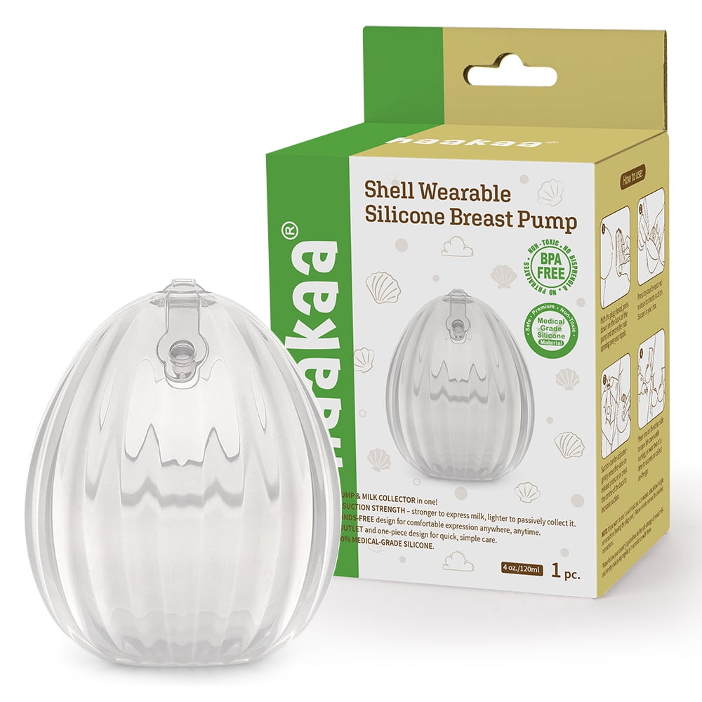 HAAKAA Shell Wearable Hands-Free Manual Breast Pump/Milk Collector – Medical-Grade Silicone – Compact, Portable & Discreet – Leak-Proof Valve 4 oz 1PK