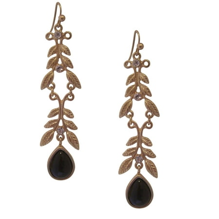 - Long Black Goldtone Unique Grecian Design Earrings for Women
