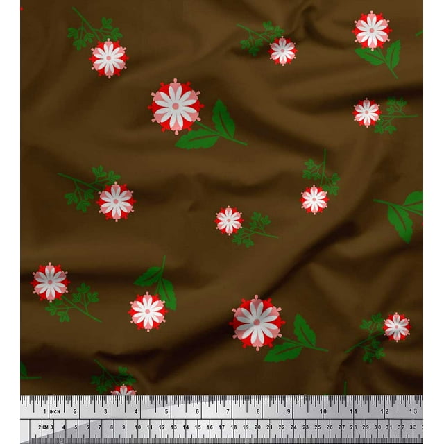 Soimoi Poly Georgette Tissu Feuilles & Tissu Imprimé Artistique Floral 1 Yard 42 Inch Wide