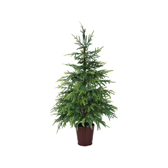 Artificial Norfolk Christmas Tree with Realistic Potted Design and LED Lights for Indoor Holiday Decor