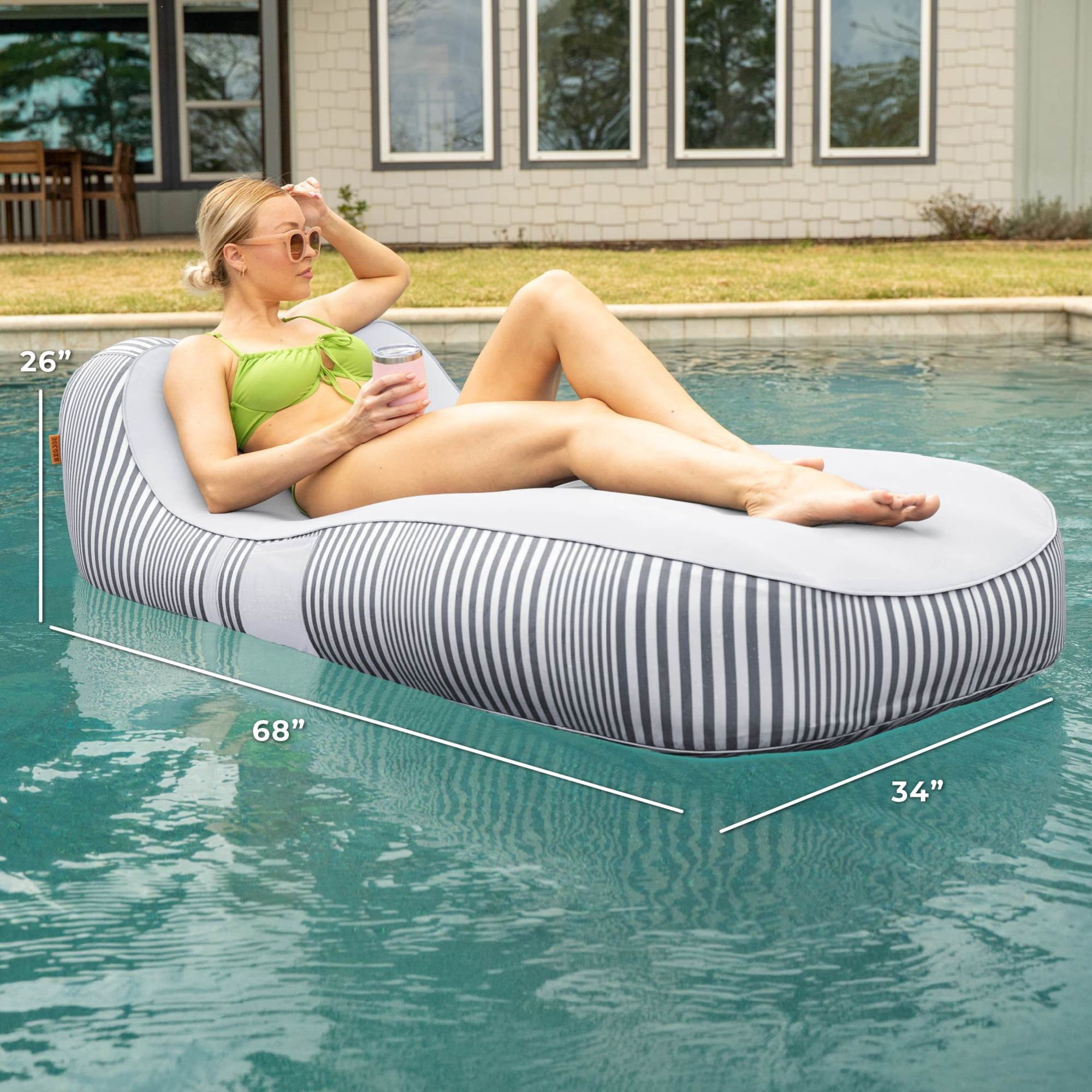 Big Joe Dryside Inflatable Pool Lounger for Adults, Fade Resistant Olefin Fabric Inflatable Pool Chaise, Shoreline Gray, 5.5 feet Single