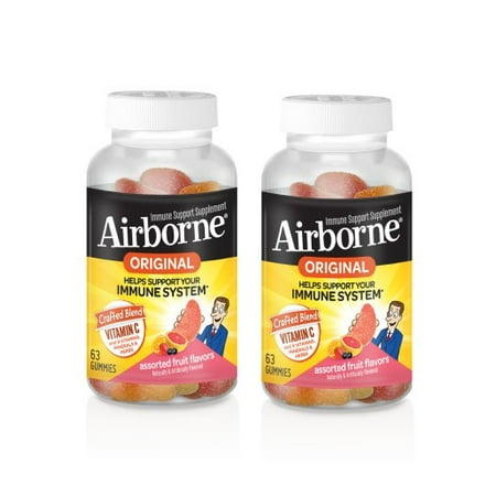 Airborne Assorted Fruit Flavored Gummies, 63 count - 750mg of Vitamin C and Minerals & Herbs Immune Support (Pack of 2)
