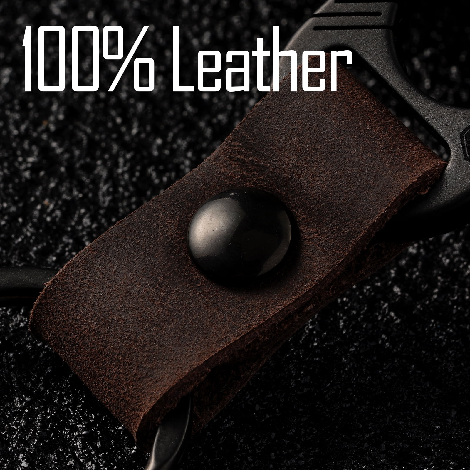 Key Unity KM02 Titanium Belt Clip Carabiner Leather Keychain Holder with Removable Stainless Steel Key Ring (PVD Black)