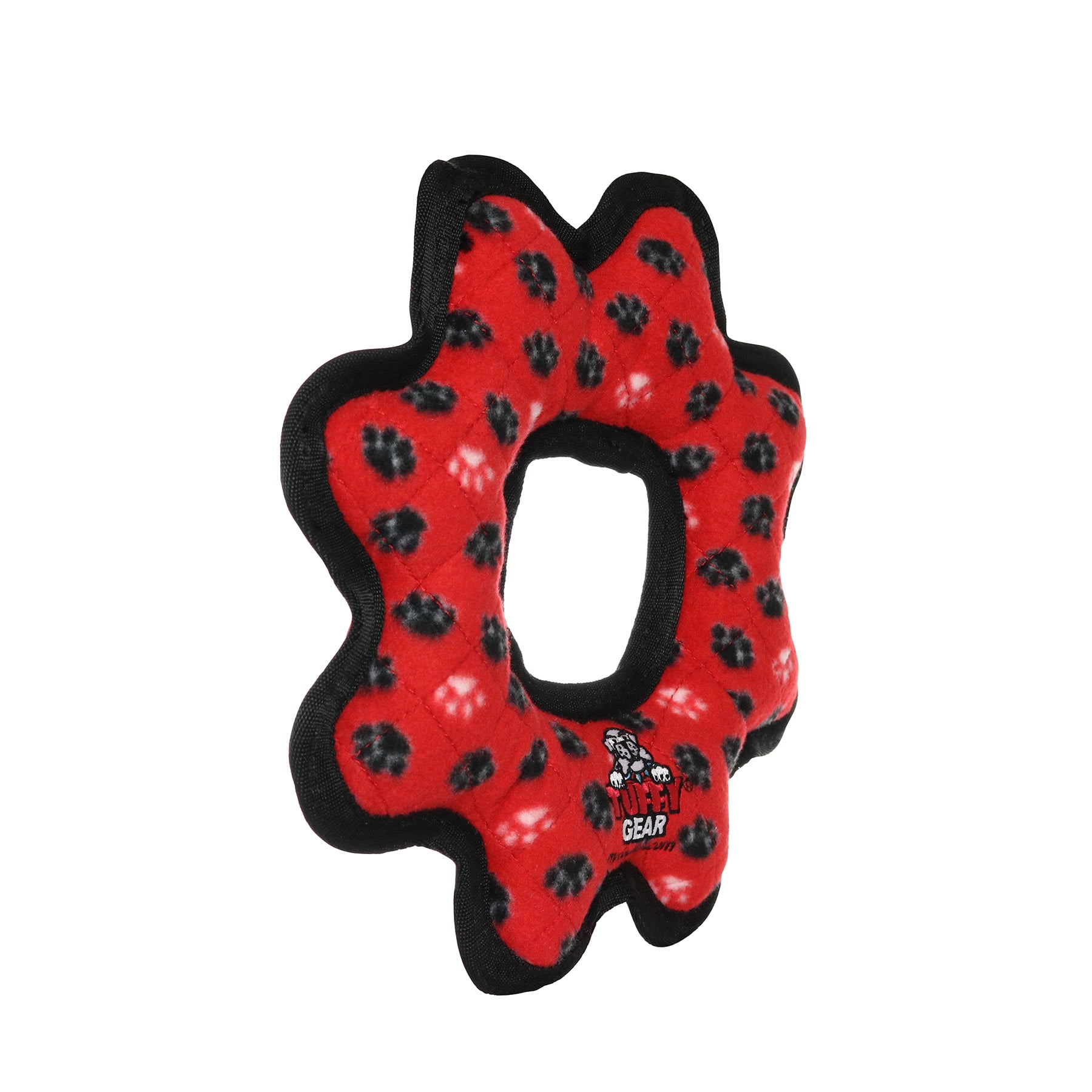TUFFY® Ultimate Gear Ring Red Paw, 2-Pack, Durable Plush Squeaky Dog Toys
