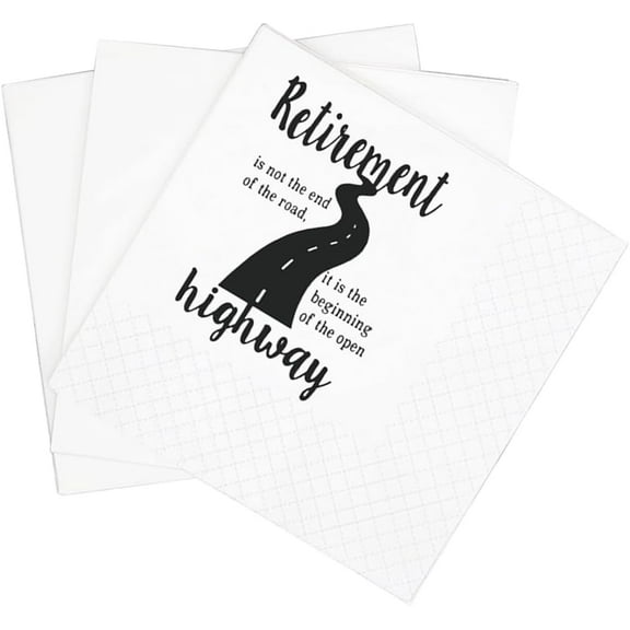 20pcs Funny Retirement Quotes Cocktail Napkins, Retirement Is Not The End Of The Road It Is The Begining Of The Open Highway Cocktail Napkins , 5x5" (Retirement Is Not End Of Road) 5"x5"