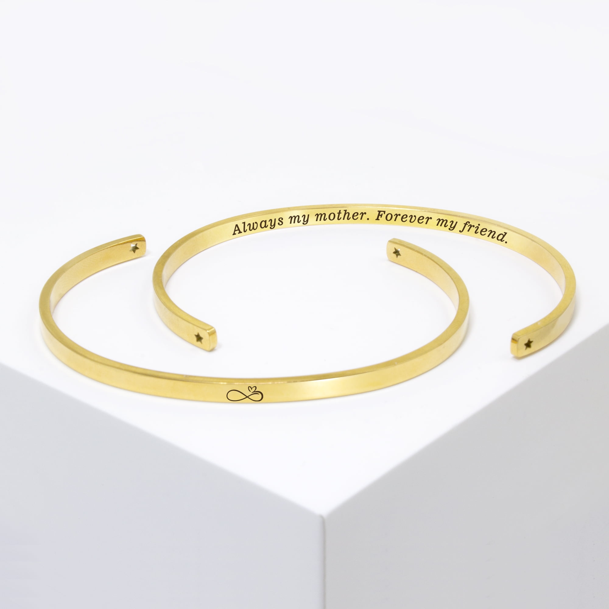 "Always my mother…" Adjustable Gold Stainless Steel Cuff Bangle Mother's Day Gift Set