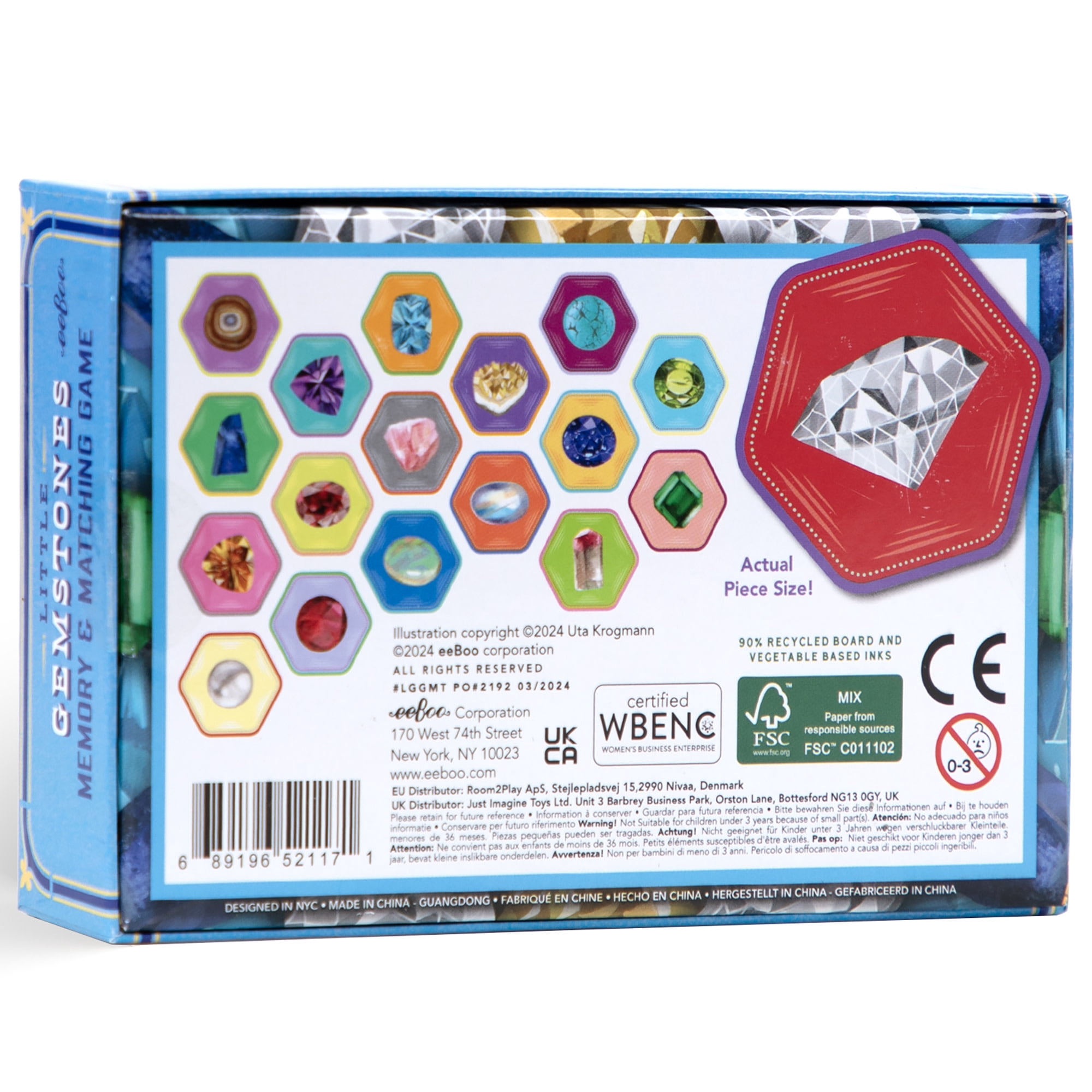 eeboo: Memory & Matching Game: Little Gemstones - 18 Pairs To Memorize, Colorful Gems, Encourages Recognition, Concentration Skills, Kids Ages 5+