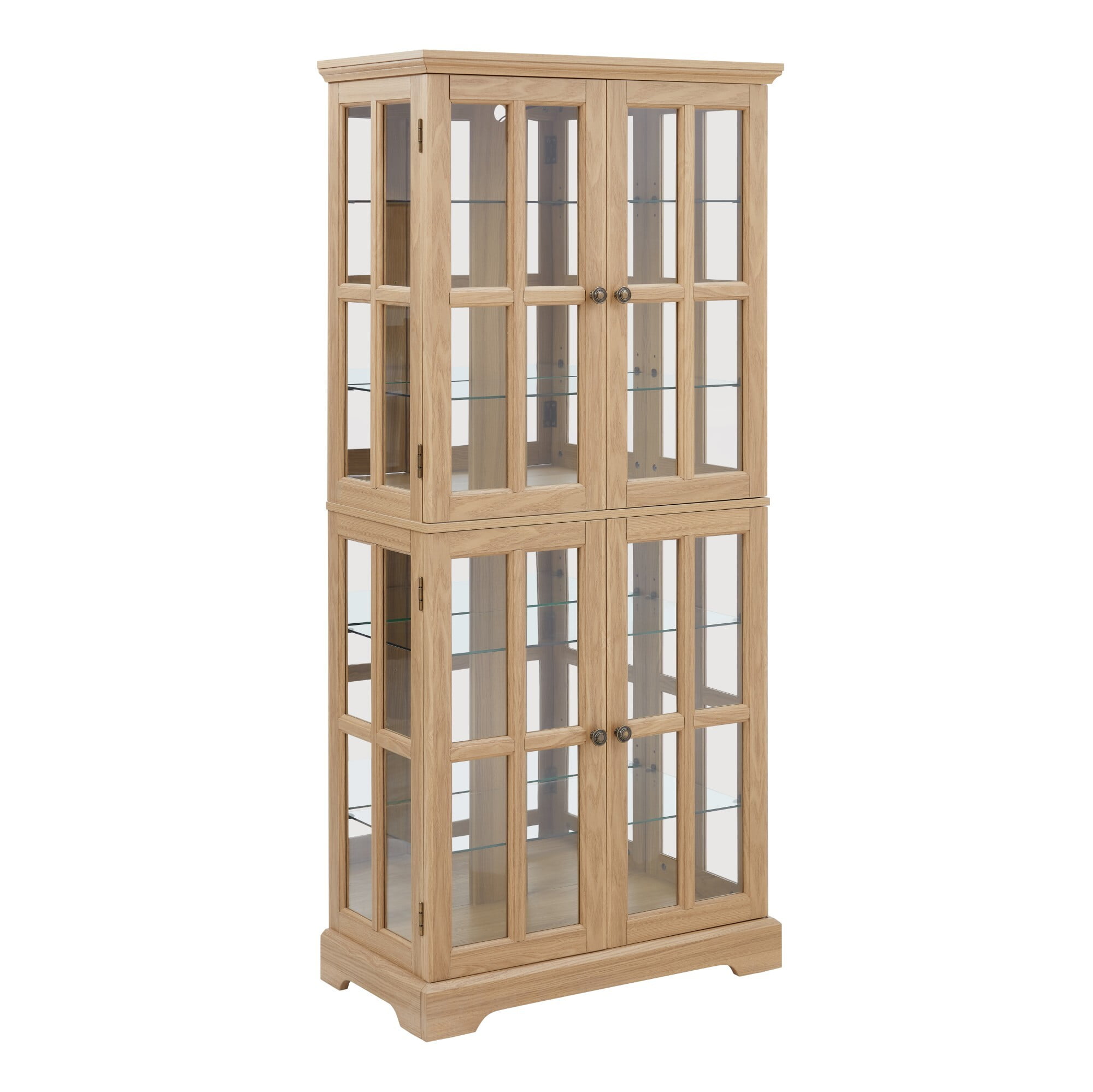 AENKYO 68" Antique Glass Display Case with E26 Bulb & Adjustable Shelves - Elegant Curio Cabinet for Living Room, Oak