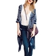 thumbnail image 2 of Mujeres Verano Vintage Cardigan Geometría Imprimir Kimono Beach Cover Up Bikini Outwear Azul Oscuro Eccomum M, 2 of 7