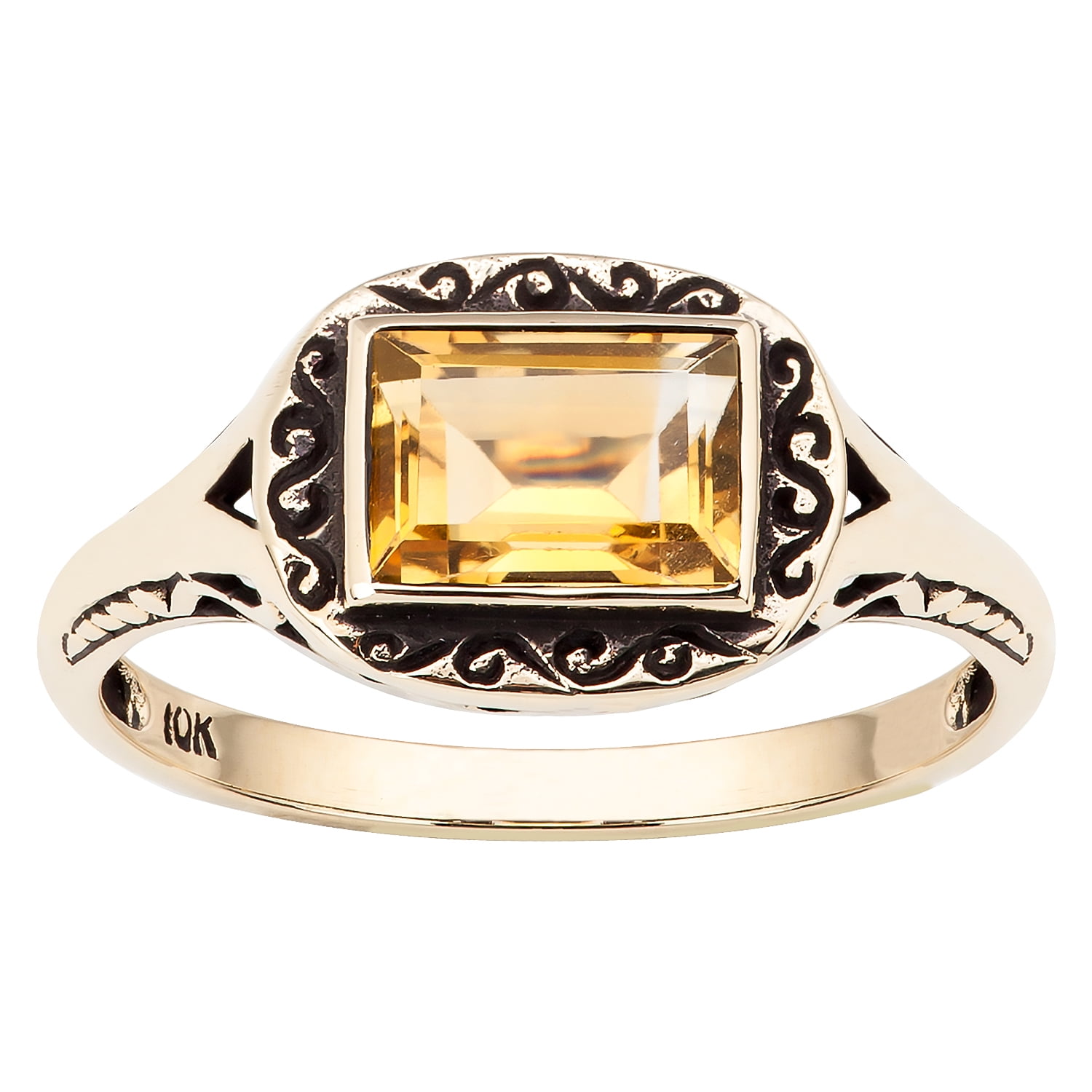 10k Yellow Gold Vintage Style Genuine Emerald-Cut Citrine and Diamond Ring 10k Yellow Gold Vintage Style Genuine Emerald-Cut Citrine and Diamond Ring