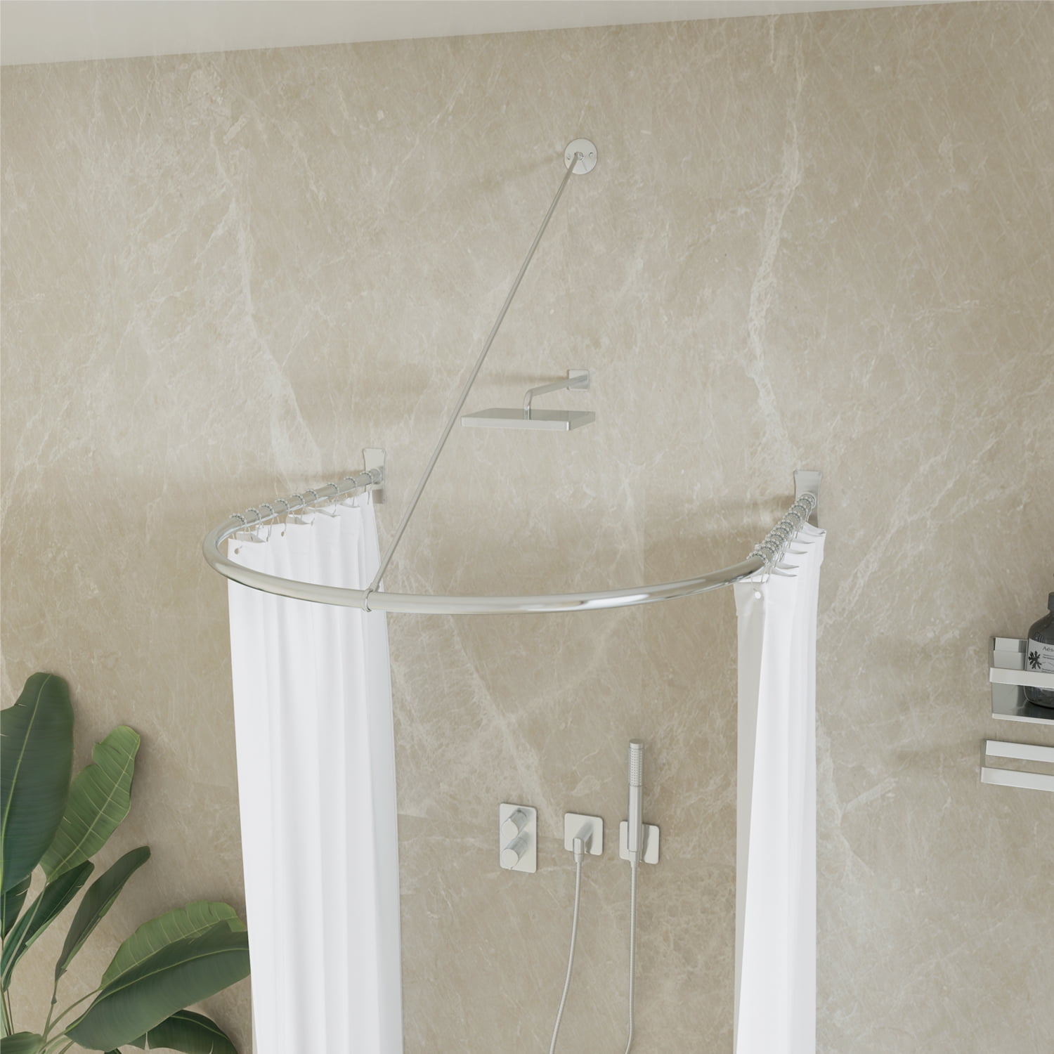 Naiture 48" Swivel Stainless Steel Shower Curtain Rod Ceiling Support with 1'' Loop, Chrome Finish