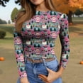 thumbnail image 6 of JGNGSHN Women's Long Sleeve Crew Neck Christmas Tops Casual Slim Fit Stretch Crew Neck Ribbed Knit Blouses Floral Print T-Shirt 2025 Fall Clothes, 6 of 7