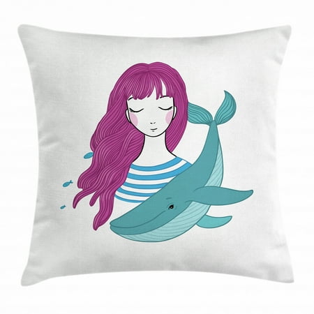 Girls Throw Pillow Cushion Cover Illustration Of A Teenage Girl