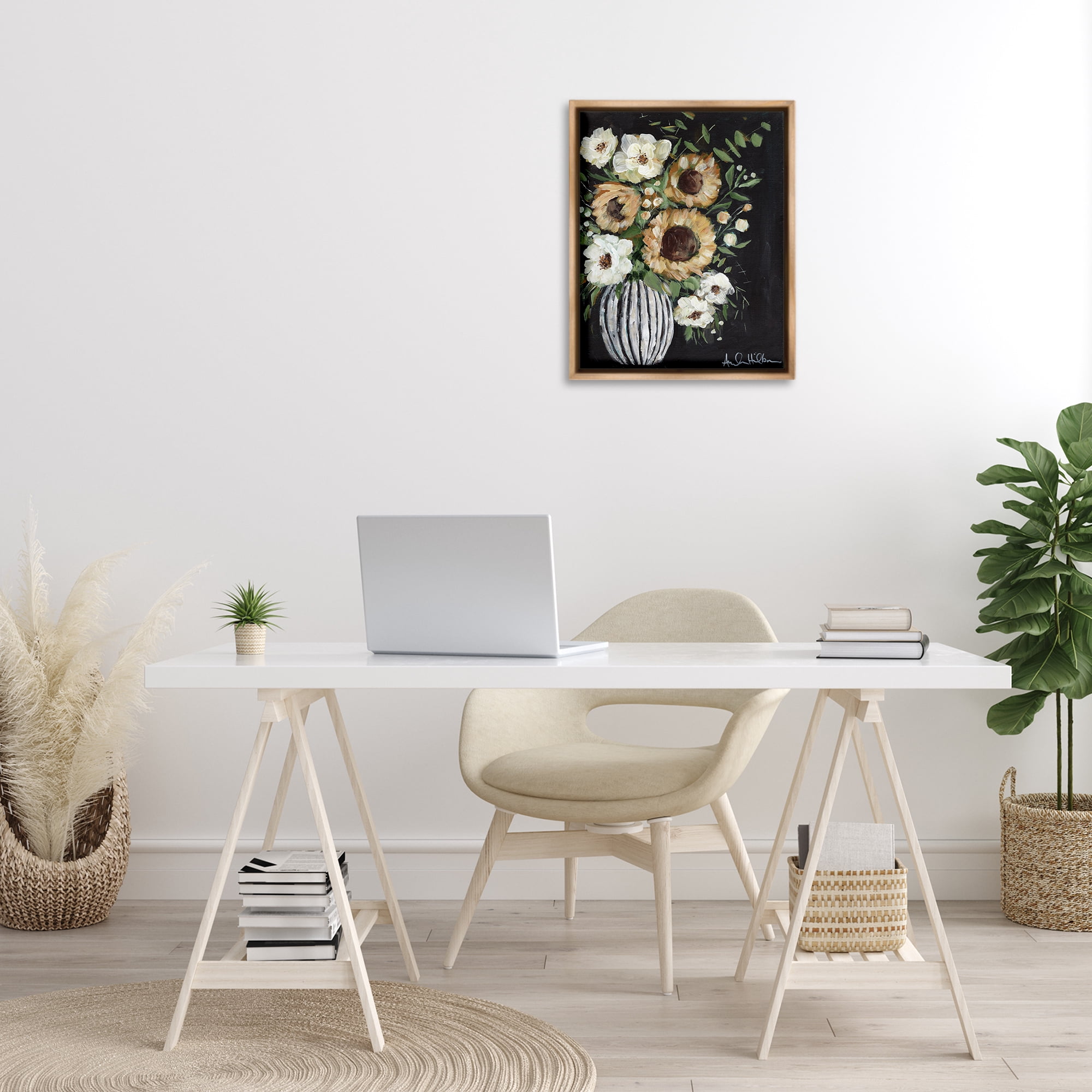 Stupell Industries Full Country Bouquet Botanical & Floral Painting Brown Floater Framed Art Print Wall Art, 17 x 21