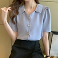 thumbnail image 2 of Sexlip Women's Collared Short Sleeve Loose Shirt Soft Fabric Comfortable Design Daily Casual Wear Blue S, 2 of 7