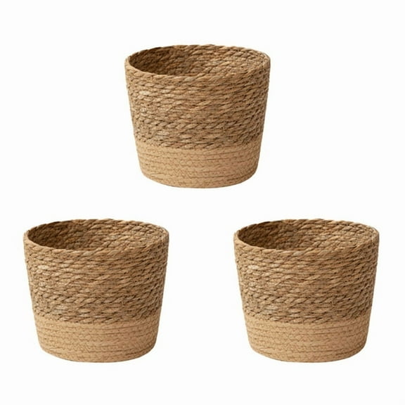 3X Straw Weaving Flower Plant Pot Wicker Basket Rattan Flowerpot Storage Basket Handmade Woven Planter Basket S,3 x Flower Pot