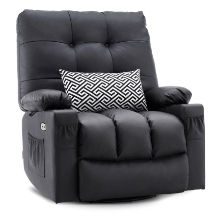 MCombo Large Electric Power Swivel Glider Rocker Recliner Chair w/ Massage & Heat USB Ports Cup Holder Black Faux Leather 7748