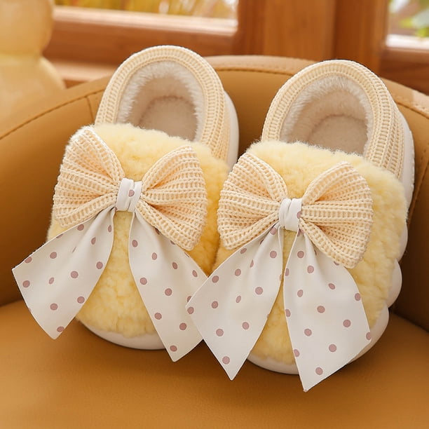 Puntoco Sandalias De Verano Para Bebés,Bolso De Invierno Para Niños Y Niñas Con Dibujos Animados En El Hogar, Lindo Lazo, Antideslizante, Cálido, Zapatos De Algodón Para Bebé, Amarillo 24