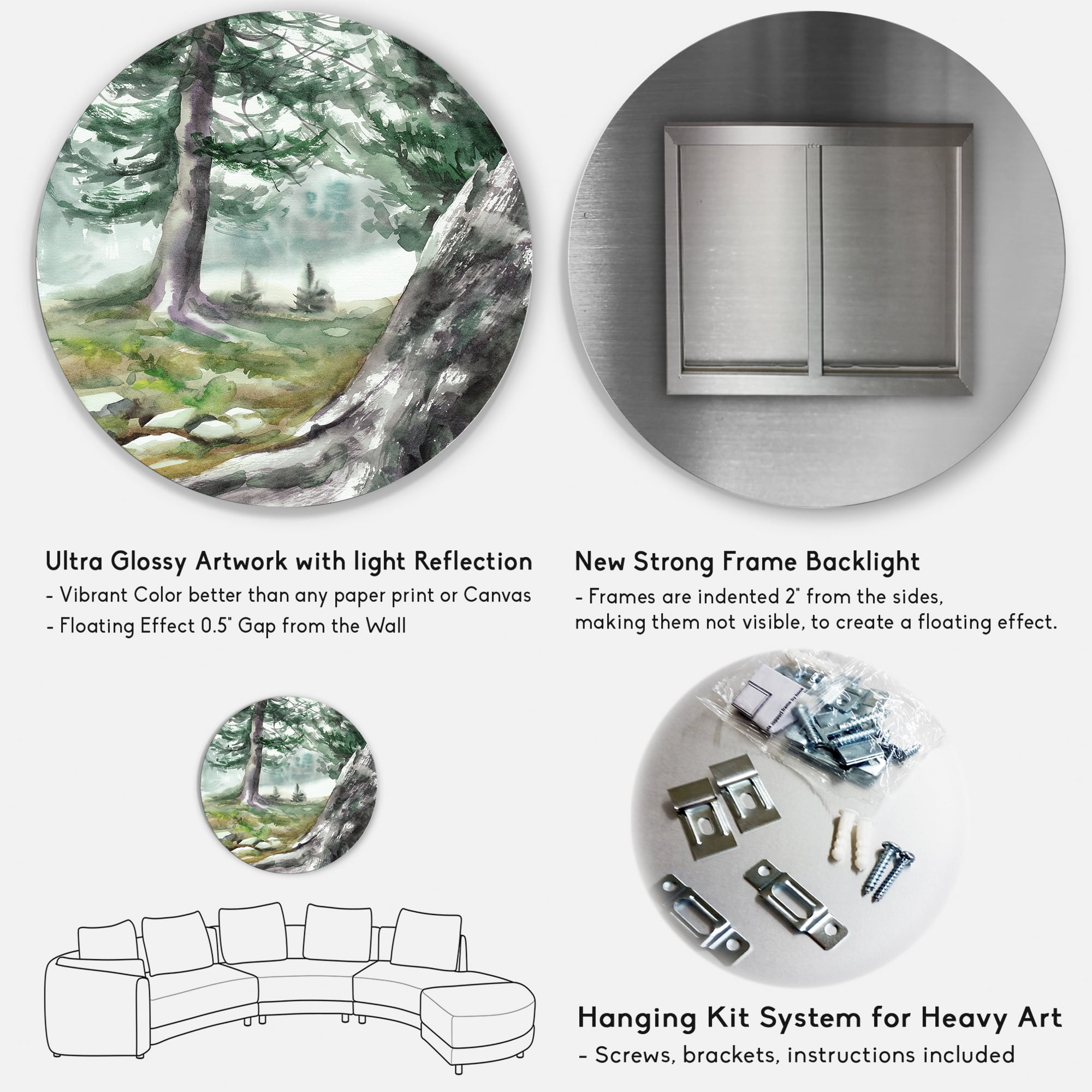 Designart 'Pine Forest In The Early Morning Glow' Lake House Circle Metal Wall Art 36x36 - Disc of 36