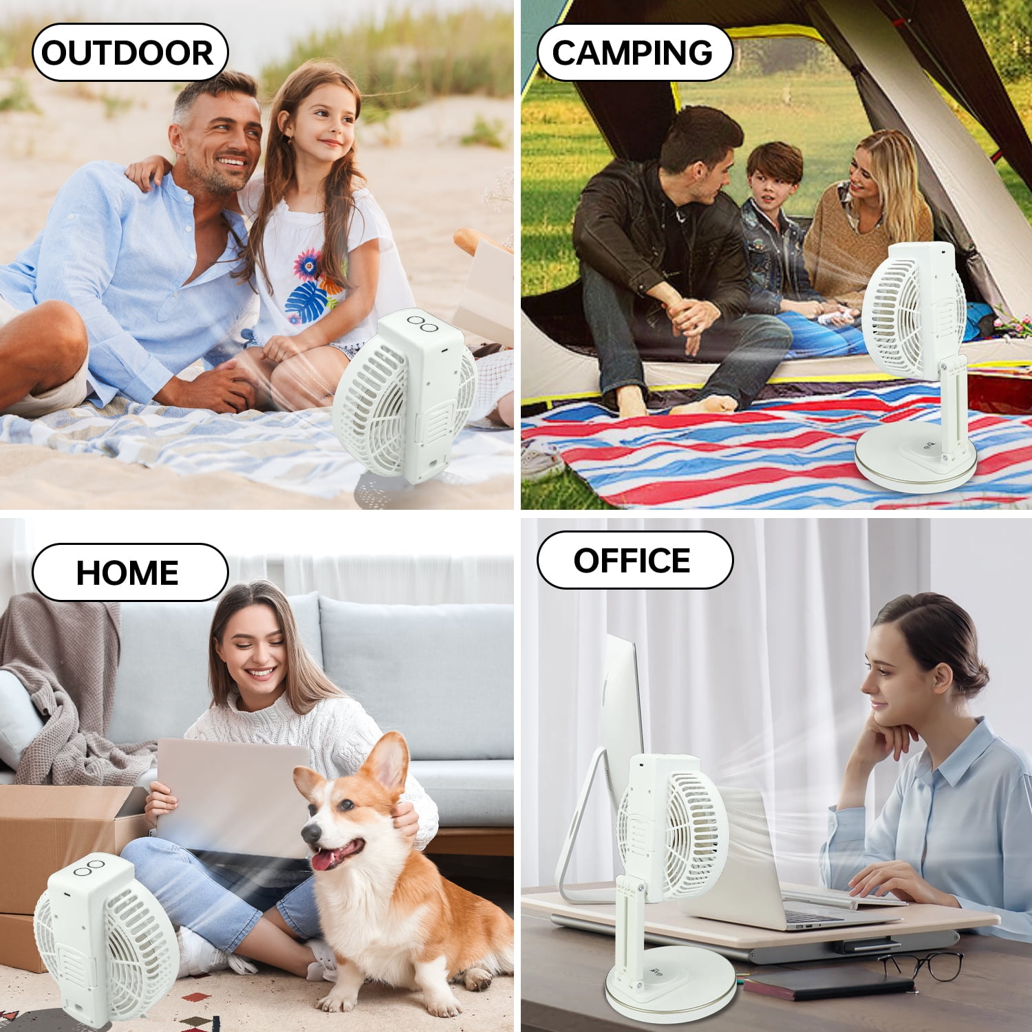 Portable Fan Rechargeable Usb Desk Fan With Light Hanging Hook Adjustable Height And Removable Head Folding Table Fan For Office Home Camping Travel