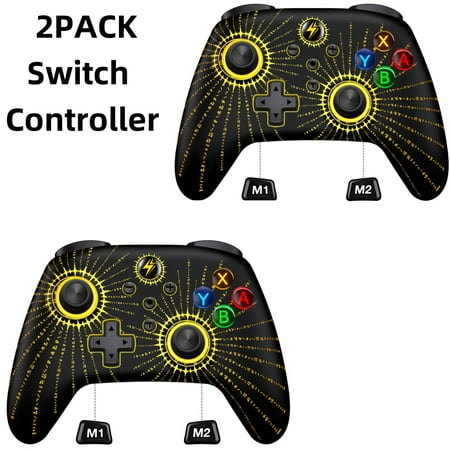 2PCS Switch Pro Controller for Nintendo Switch/Lite/OLED, Wireless Switch Remote for Android/IOS/Windows PC with Cool LED Light