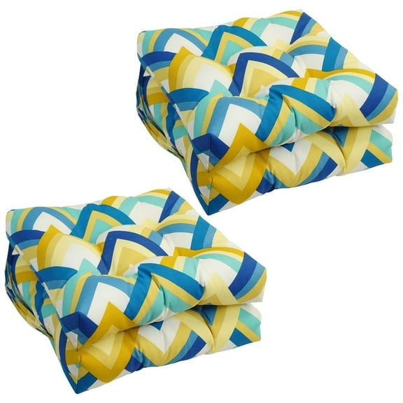 Blazing Needles 16-inch Square Tufted Outdoor Chair Cushion, 16 x 16, Resort Cornsilk 4 Count