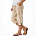 thumbnail image 2 of LIaqionyy Girls Cotton Linen Capri Pants Elastic Waist Casual Loose Summer Vacation Cropped Pant with Pockets, 2 of 7