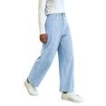 thumbnail image 6 of hoksml Women's Striped Wide Leg Pants Button Front High Waisted Straight Trousers with Pockets for Casual Daily Wear, 6 of 8