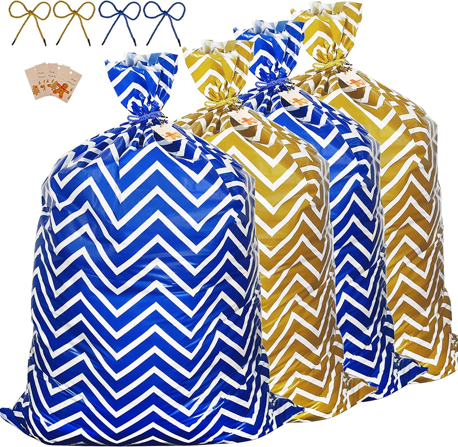 4pcs Jumbo Plastic Gift Bags, 56x36 inch XL Christmas Gift Wrapping