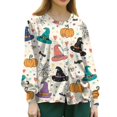thumbnail image 4 of WTOBBY Women's Casual Long Sleeve Single Breasted Halloween Printed Nurse Uniform Top for Workwear - Comfortable Medical Apparel with Button Front Closure and Daily Use,Beige L, 4 of 4
