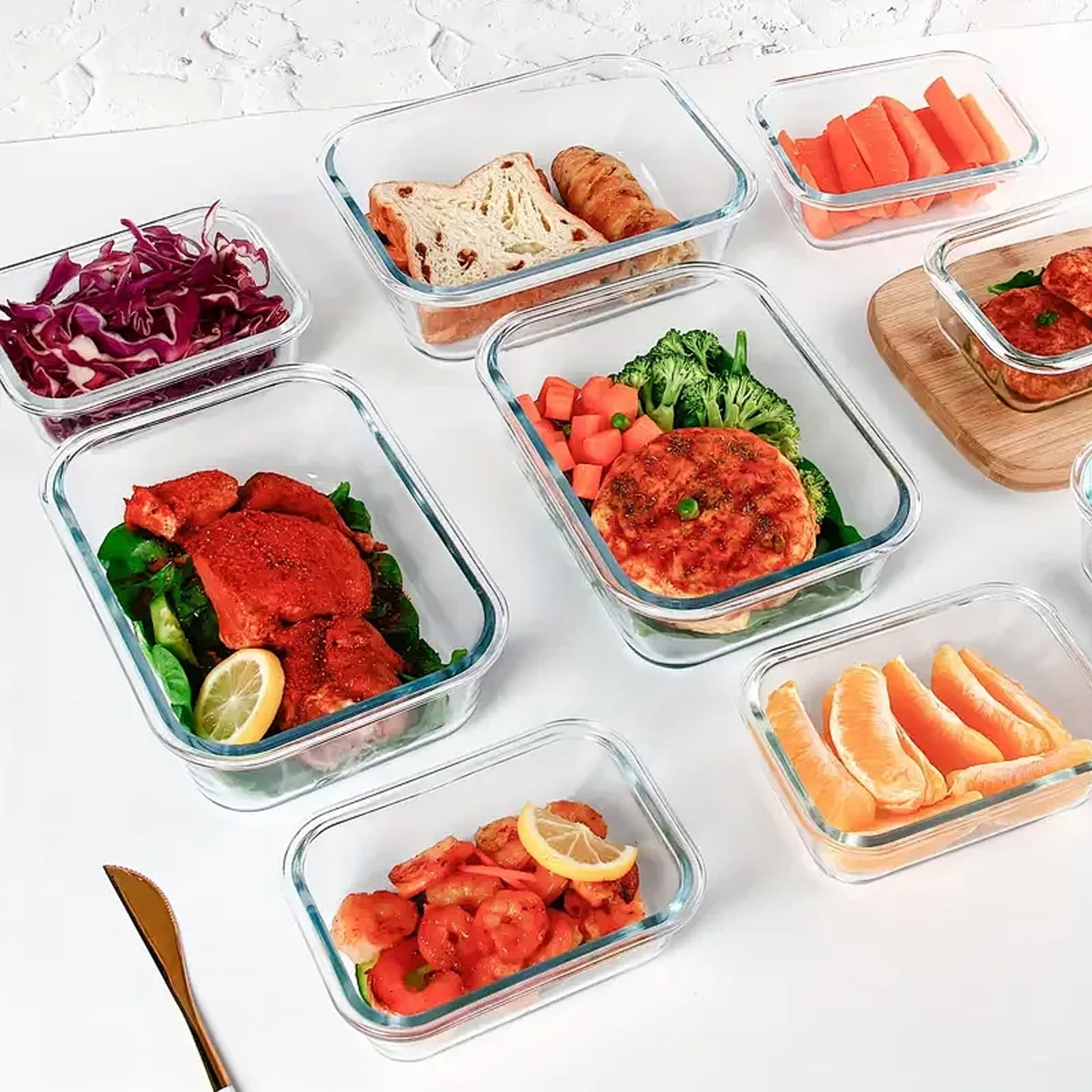 stusgo 16 Pcs Glass Food Storage Containers with Lids, Airtight BPA-Free Leakproof Meal Prep Containers, Microwave Oven Freezer Dishwasher Safe Stackable Lunch Boxes（8 Pack,Green）