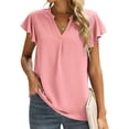 thumbnail image 3 of TRKIYQC Camiseta de Verano para Mujer, Camiseta Casual de Manga Corta con Cuello en V de Color Sólido con Puños con Volantes para Damas, S/M/L/XL/XXL TRKIYQC  perder, 3 of 9