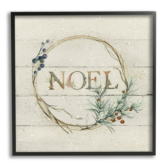 Stupell Industries Noel Holiday Botanical Wreath Graphic Art Black Framed Art Print Wall Art, Design by Carol Robinson