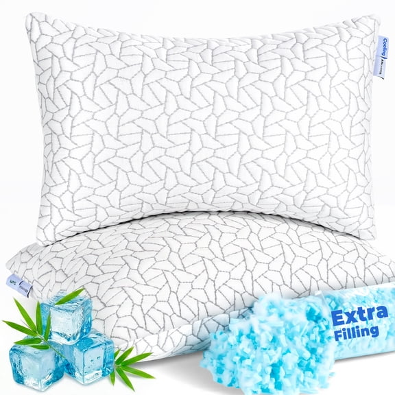 MARNUR Cooling Shredded Memory Foam Pillow Queen Set of 2, Adjustable Bamboo Shredded Pillow for Side, Back & Hot Sleepers