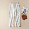 thumbnail image 2 of cfhntfmh Cotton Linen Pants for Women Lace Patchwork Elastic Waist Lounge Pants Baggy Wide Leg Trousers with Pockets, 2 of 7