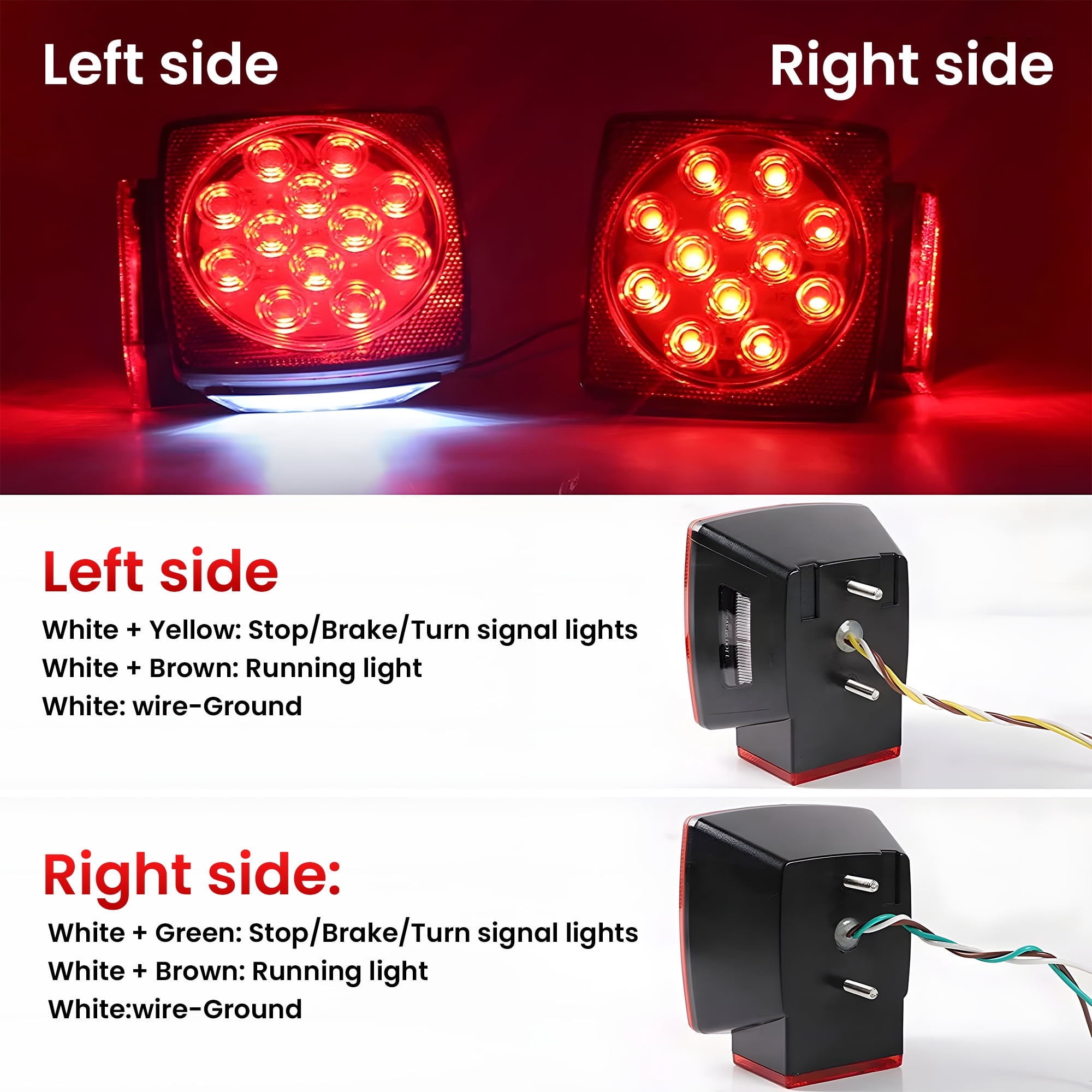 DAYBETTER 12V LED Trailer Lights Kit, Submersible Utility Trailer Tail Light for Boat RV Car Under 80 in Truck