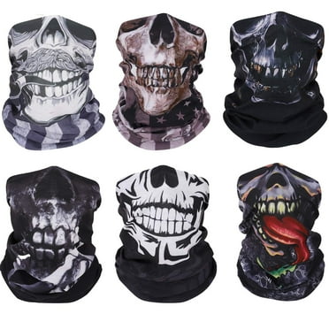 MoKo Skull Face Mask, 6 Pack Neck Gaiter Shield Scarf Elastic Balaclava Headbands, Unisex Windproof Skull Bandana for Motorcycle Cycling Riding Skiing
