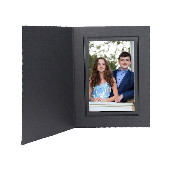 (25 pack) Black cardboard portrait folder 4x5 w black foil border sold in 25s - 4x5