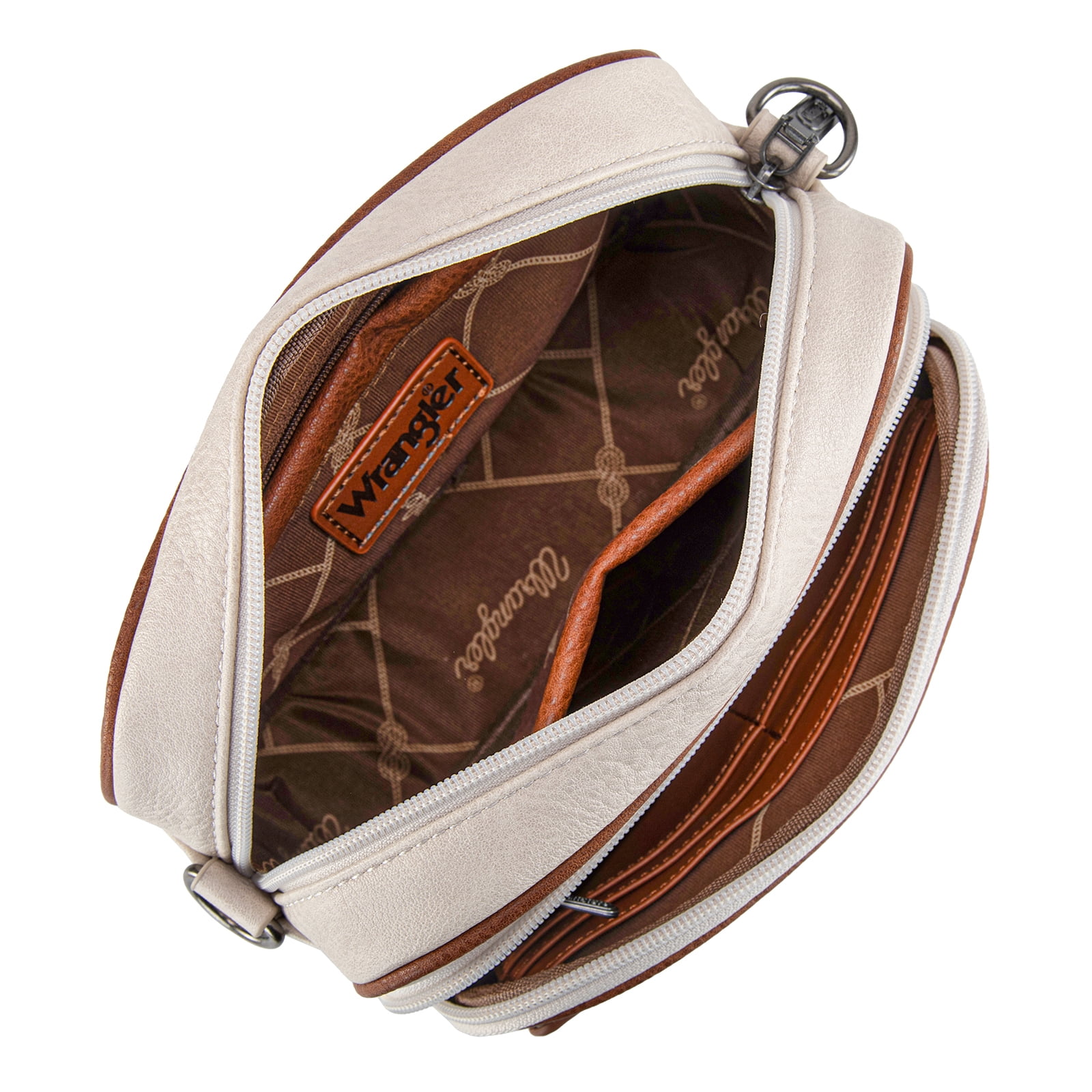 Wrangler Crossbody Bag for Women Multi Pocket Crossover Bag Shoulder Pursea with Adjustable Strap, Beige & Brown