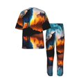 thumbnail image 4 of Men's 2 Piece Loungewear Pajama Set Short Sleeve Tee Top and Pants Set, Wolf Howling Night Moon River, 4 of 6