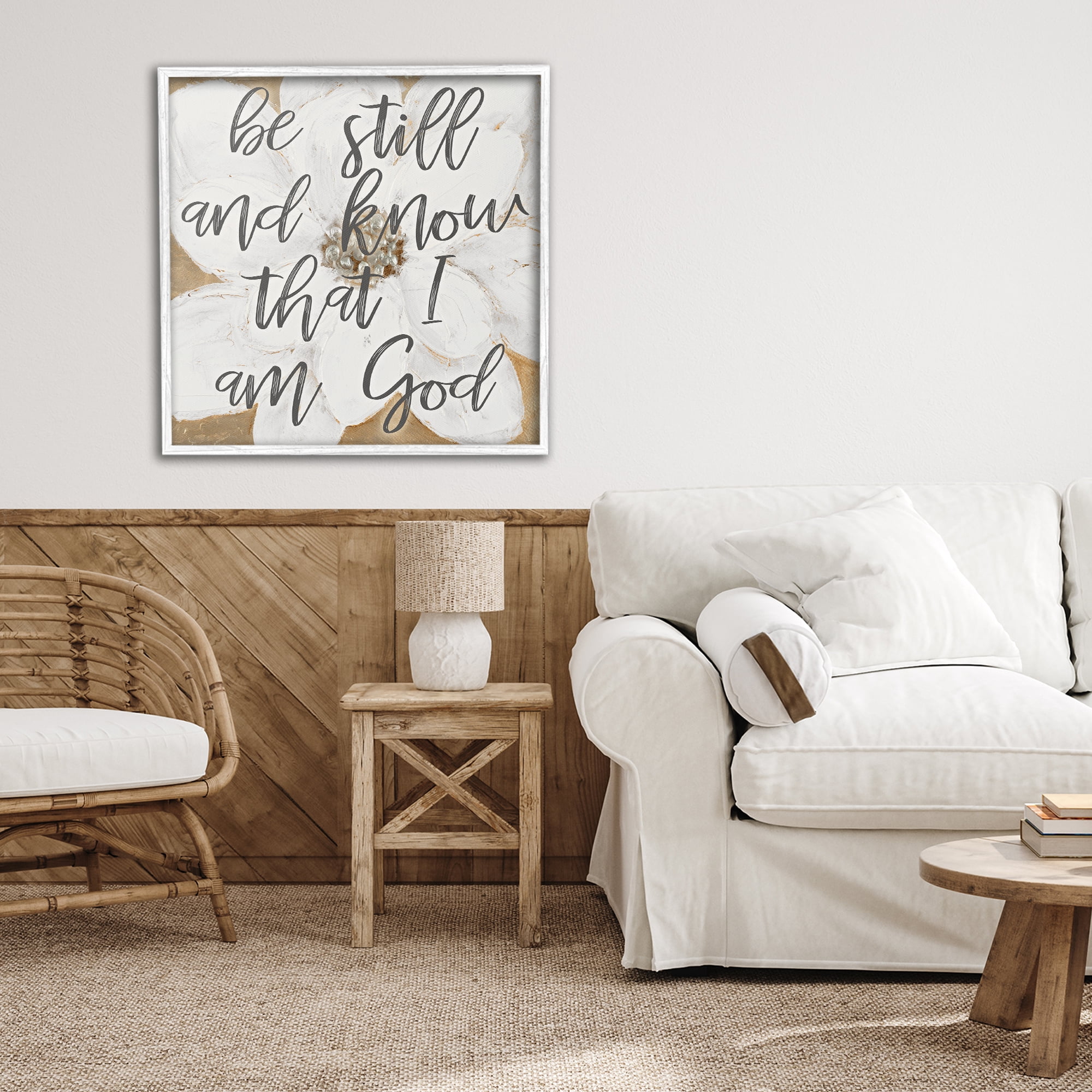Stupell Industries Be Still Script with Flower White Framed Giclee Art, design by Lanie Loreth