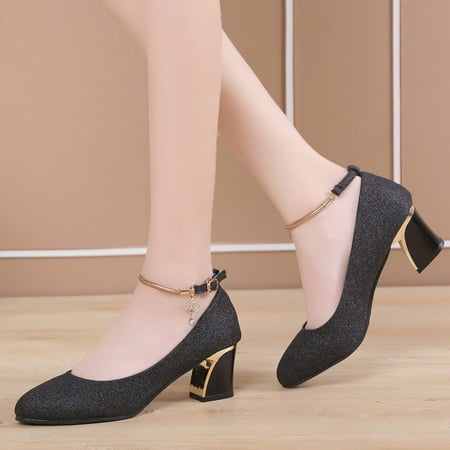

Black Dress Shoes for Women Mujer Heels Black Fashionable Zipper Waterproof Heeled Pink Gifts for Women 38